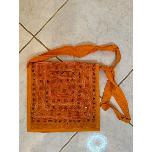 Orange Indian Mirrored Embroidered Tote Bag - Picture 2 of 10